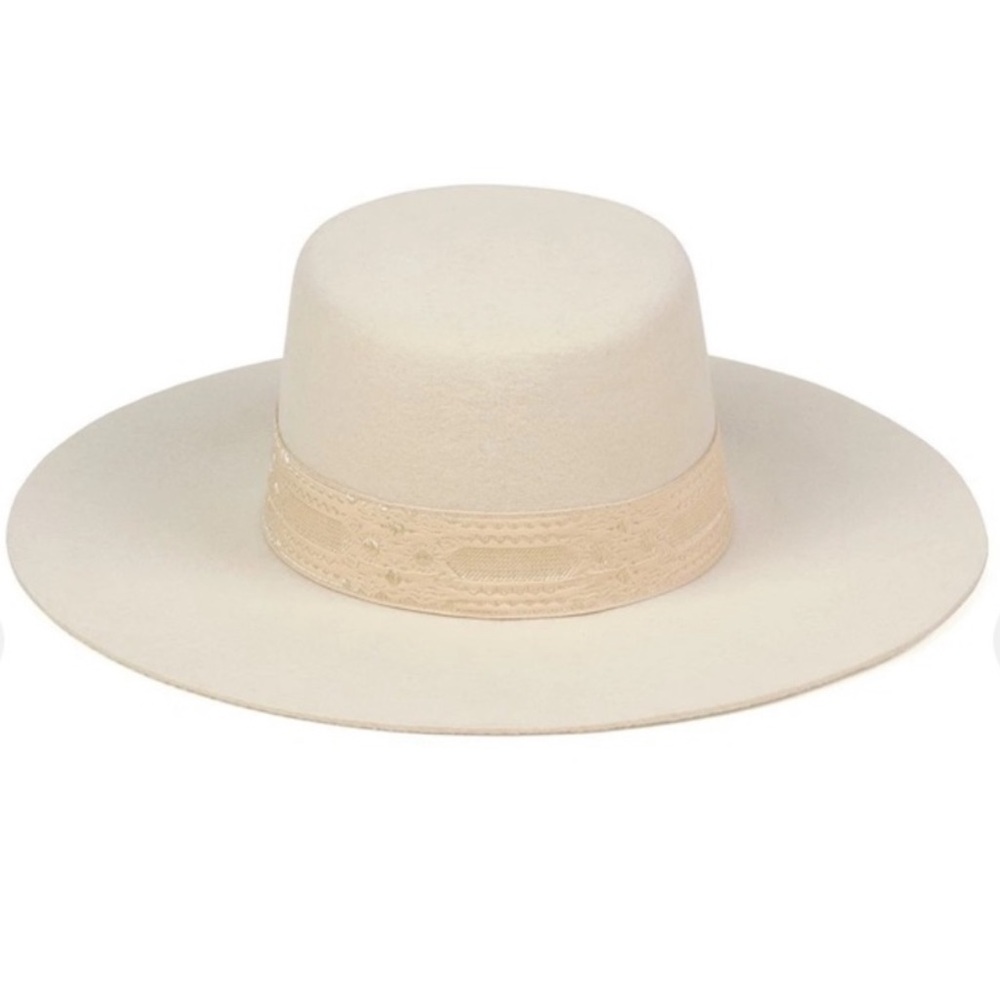 Elegant Cream Lack of Color Wide-Brim Hat size M 57cm